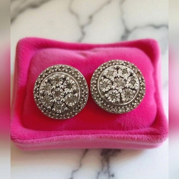 SK9 Allure Gems Sterling Silver Round-Cut Diamond Halo Earrings - Picture 1 of 9